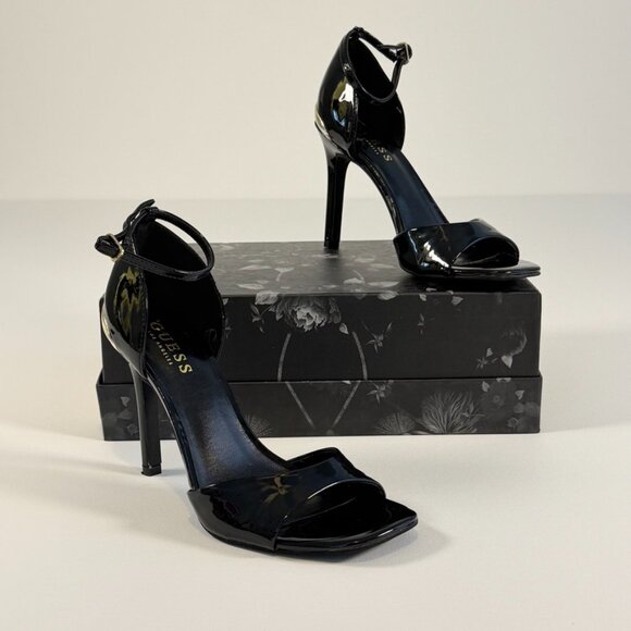 GUESS Divine Black Patent Leather Women's Open-Toe Heels - Picture 2 of 14